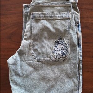 Hollister Baggy Skate Jeans with Dice Flame Detail